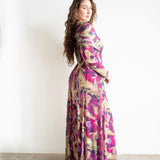 Leena Long Sleeve Cross Neck Maxi Dress with Gold Beads with Scarf