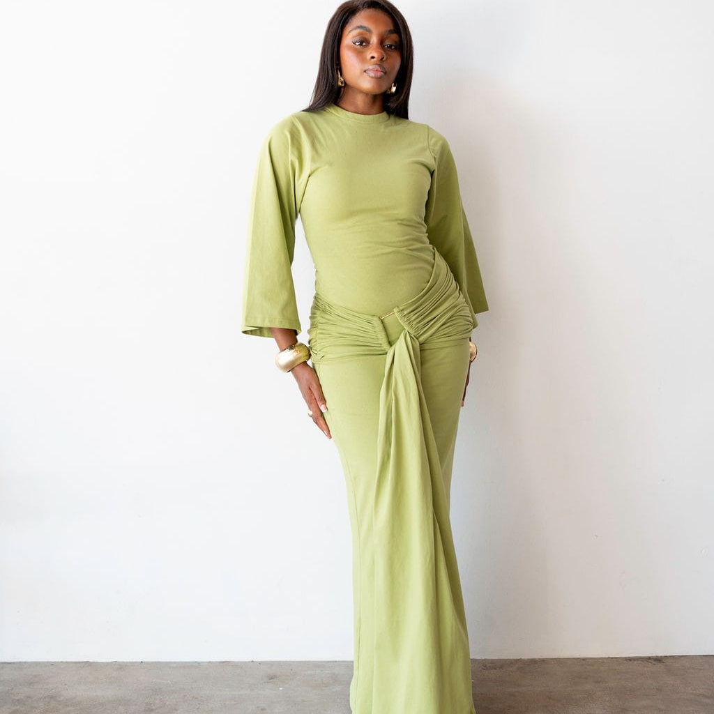 chartreuse brushed rib long sleeve ruched shirt dress Reiss
