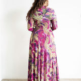 Leena Long Sleeve Cross Neck Maxi Dress with Gold Beads with Scarf