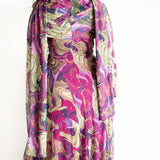Leena Long Sleeve Cross Neck Maxi Dress with Gold Beads with Scarf