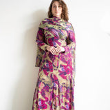 Leena Long Sleeve Cross Neck Maxi Dress with Gold Beads with Scarf