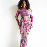 Tala Long Sleeve Asymmetrical Maxi Dress with Gold Beads