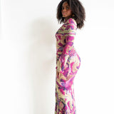 Tala Long Sleeve Asymmetrical Maxi Dress with Gold Beads