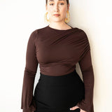 Tala Asymmetrical Long Sleeve Top in Mocha Brown