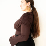 Tala Asymmetrical Long Sleeve Top in Mocha Brown