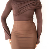Tala Asymmetrical Long Sleeve Top in Mocha Brown