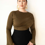 Tala Asymmetrical Long Sleeve Top in Olive Green