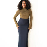 The Perfect No-Slit High Waist Maxi Skirt in Navy Blue