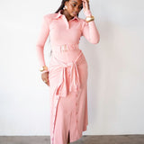 Charli Exaggerated Collar Long Sleeve Top in Baby Pink