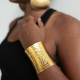 Andi Gold Textured Wide Cuff Bangle