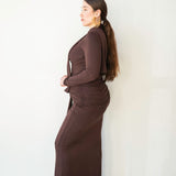 Mila Draped Maxi Skirt in Mocha Brown