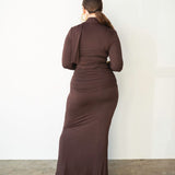Mila Draped Maxi Skirt in Mocha Brown