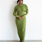 Sitara Long Sleeve Draped Maxi Dress in Chartreuse Green