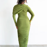Sitara Long Sleeve Draped Maxi Dress in Chartreuse Green