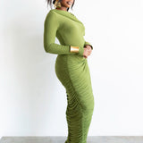 Sitara Long Sleeve Draped Maxi Dress in Chartreuse Green