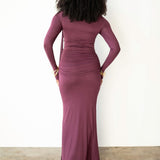 Mila Long Sleeve Top with Neck Ties and Central Draping in Plum