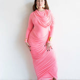 Sitara Long Sleeve Draped Maxi Dress in Pink