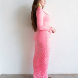 Sitara Long Sleeve Draped Maxi Dress in Pink