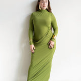 Asa Long Sleeve Draped Maxi Dress in Chartreuse Green