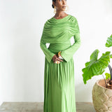 Lira Long Sleeved Draped Shoulder Top in Apple Green