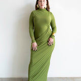 Asa Long Sleeve Draped Maxi Dress in Chartreuse Green