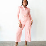 Charli High Waisted Corset Cropped Barrel Pants in Baby Pink