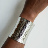 Andi Silver Textured Wide Cuff Bangle