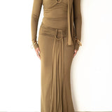 Mila Draped Maxi Skirt in Olive Green