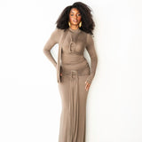 Mila Draped Maxi Skirt in Taupe