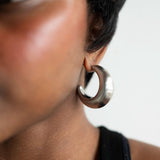 Silver Satin Crescent Hoop Earrings