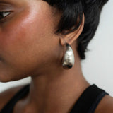 Silver Satin Crescent Hoop Earrings