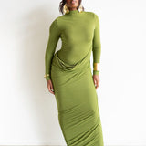 Asa Long Sleeve Draped Maxi Dress in Chartreuse Green