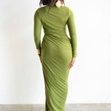 Asa Long Sleeve Draped Maxi Dress in Chartreuse Green