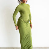 Asa Long Sleeve Draped Maxi Dress in Chartreuse Green