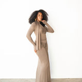 Mila Draped Maxi Skirt in Taupe