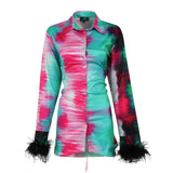 Nawra Long Sleeve Lace Up Back Shirt with Feather Sleeves