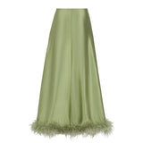 Zaina Feather Hem Maxi Skirt- Sage