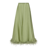 Zaina Feather Hem Maxi Skirt- Sage