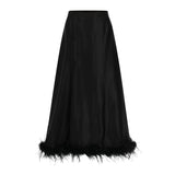 Zaina Feather Hem Maxi Skirt- Black
