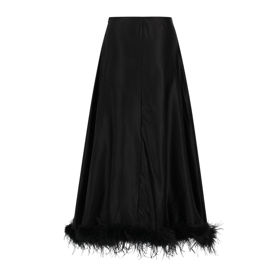 Zaina Feather Hem Maxi Skirt- Black