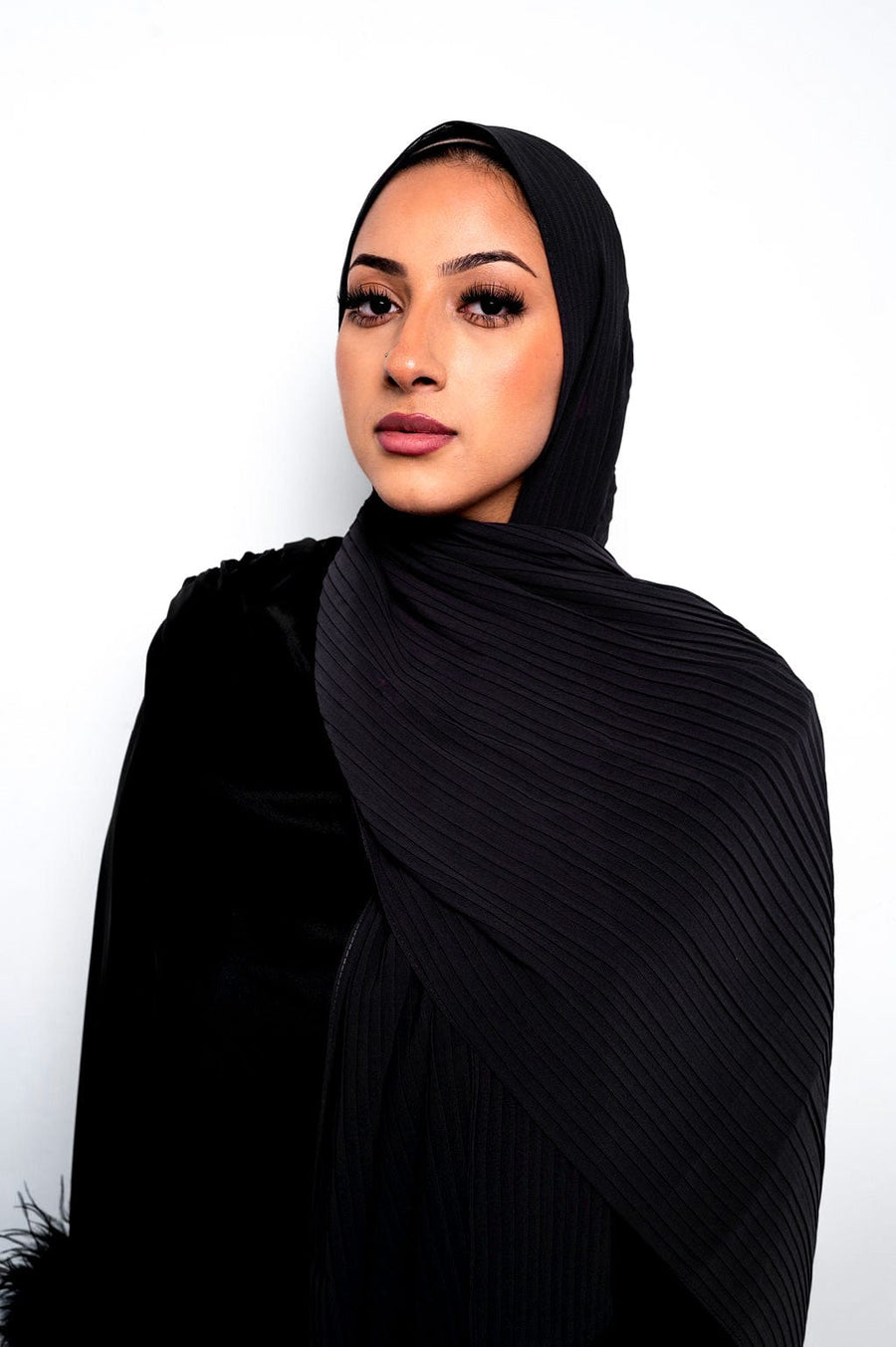 Pleated Chiffon Scarf in Black