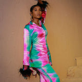 Nawra Long Sleeve Lace Up Back Shirt with Feather Sleeves