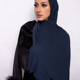 Pleated Chiffon Scarf in Navy