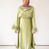Zaina Feather Hem Maxi Skirt- Sage