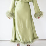 Zaina Feather Hem Maxi Skirt- Sage