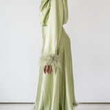 Zaina Feather Hem Maxi Skirt- Sage