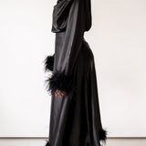 Zaina Feather Hem Maxi Skirt- Black