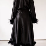 Zaina Feather Sleeve Draped Bodysuit- Black