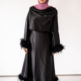 Zaina Feather Sleeve Draped Bodysuit- Black