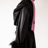 Zaina Feather Sleeve Draped Bodysuit- Black